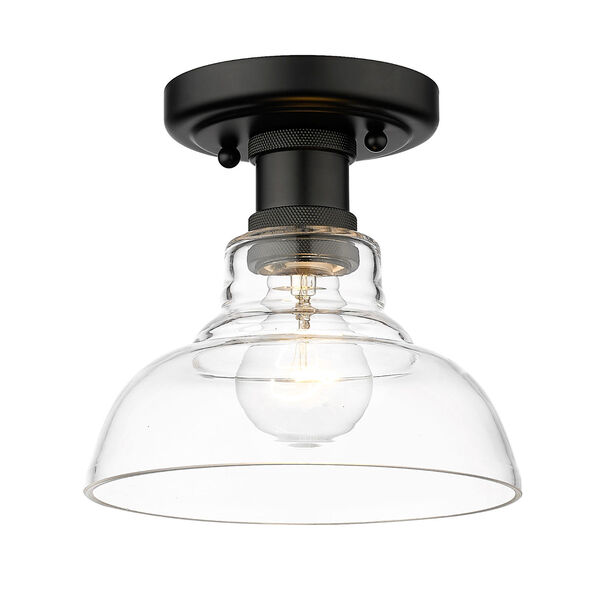 Carver Matte Black and Clear Glass One-Light Flush Mount, image 1